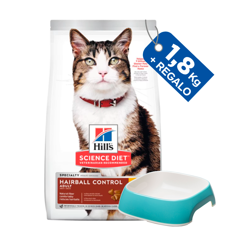 Hill's Gato Hairball Control de Pelo - 1,8 Kg + Comedero Glam