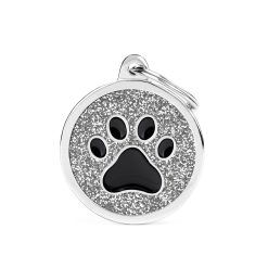 Grey Big Glitter Circle Black Paw