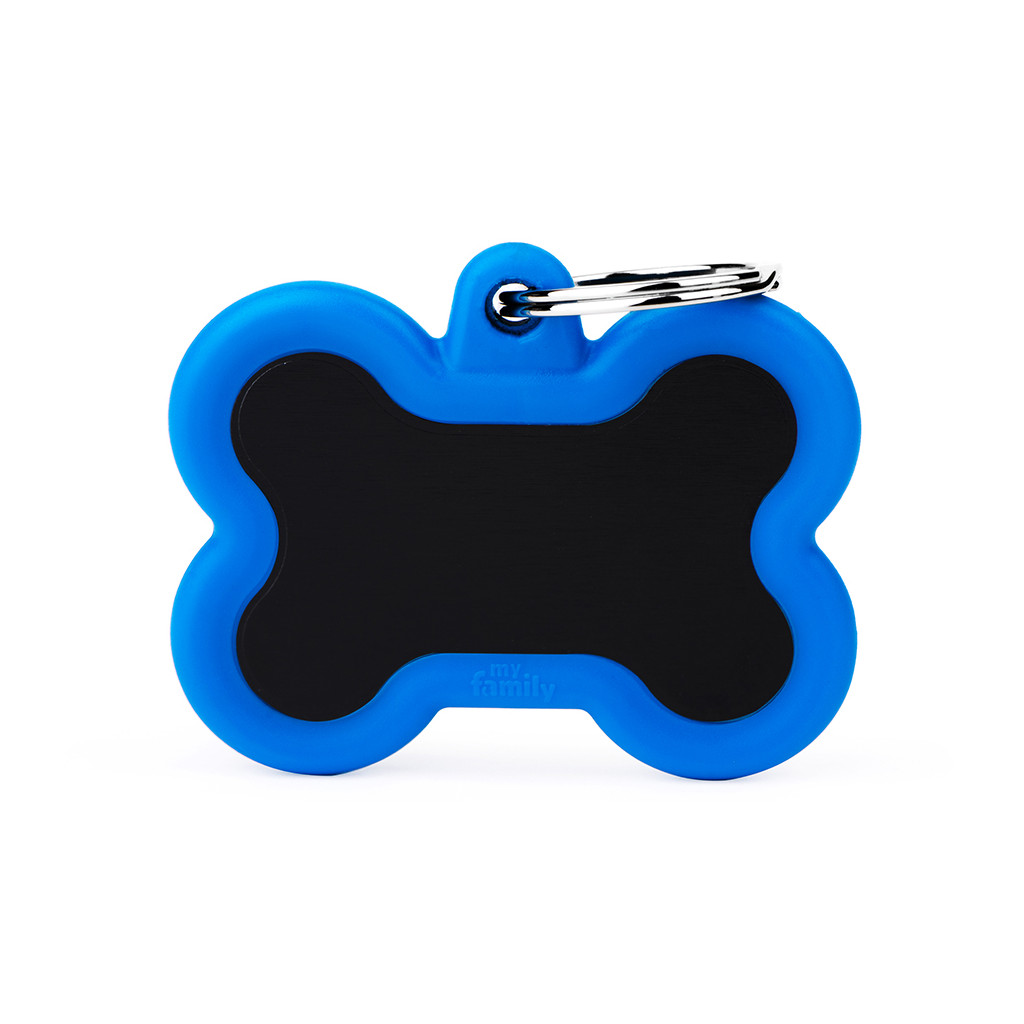Hueso Negro Aluminio Goma Azul Memo Pet