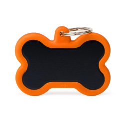 Chapita Hueso Xl Aluminio Negro Goma Naranja Memopet