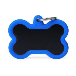 Chapita Hueso Xl Aluminio Negro Goma Azul Memopet