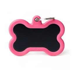 Chapita Hueso Xl Aluminio Negro Goma Rosa Memopet