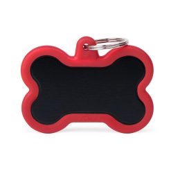 Chapita Hueso Xl Aluminio Negro Goma Roja Memopet