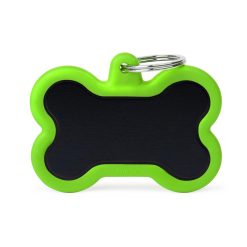 Chapita Hueso Xl Aluminio Negro Goma Verde Memopet