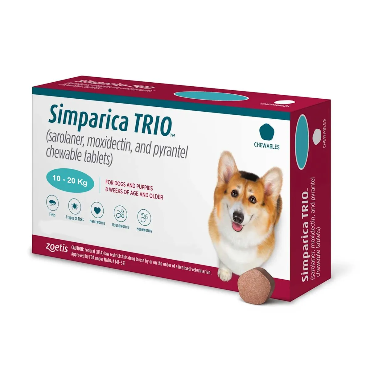 Simparica TRIO 10 a 20 Kg - 1 Comprimido
