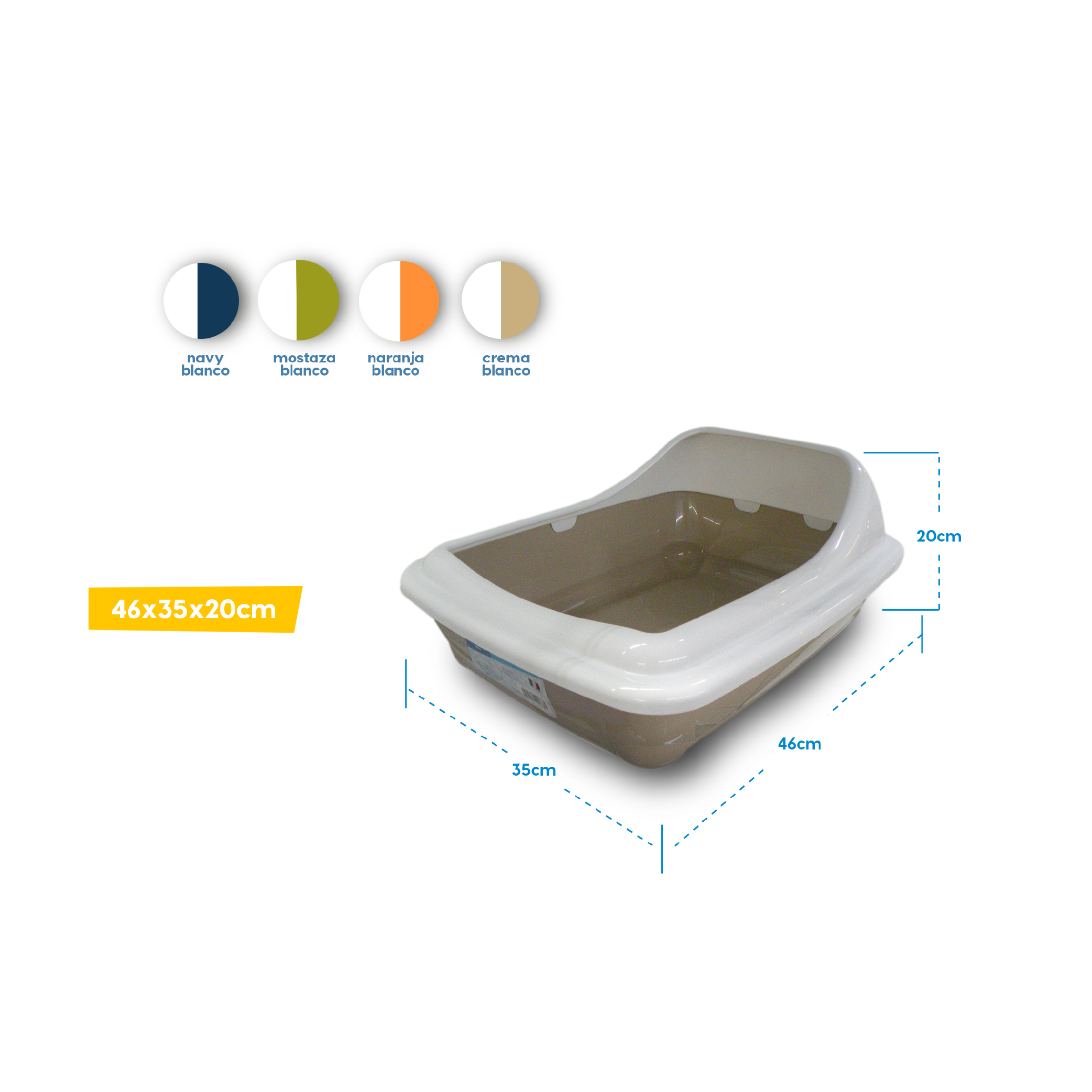 Bandeja Sanitaria para gatos 46cm x 35 cm x 20