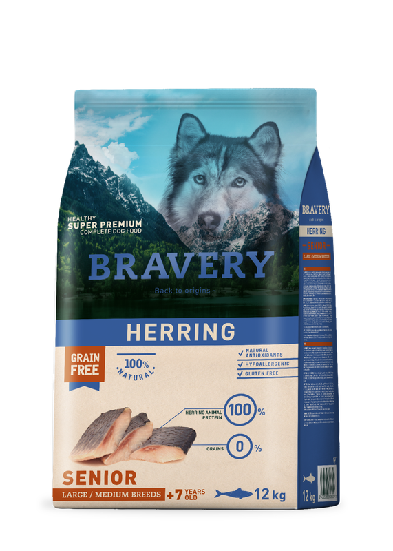 Bravery Perro Senior Medium/Large Herring 12kg + Recipiente de Alimento de REGALO