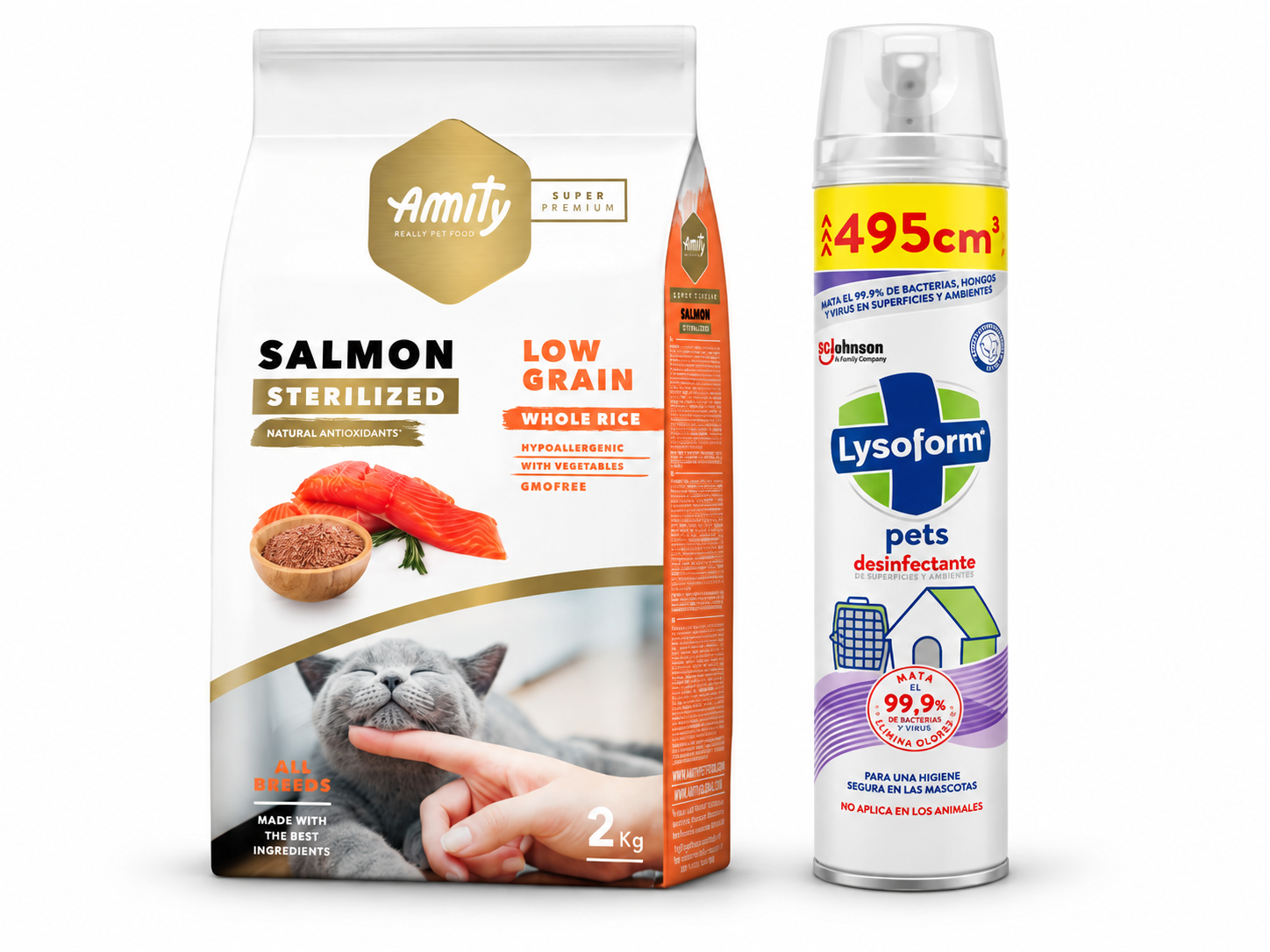 Amity Gato Adulto Castrado Salmón 2kg + Lysoform Pets Aerosol