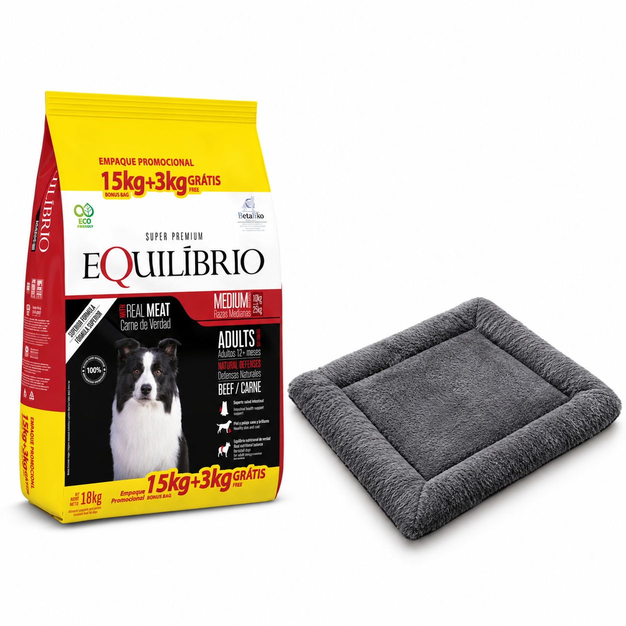 Equilibrio Perro Adulto Razas Medianas Sabor Carne 18 Kg + COLCHONETA de Regalo