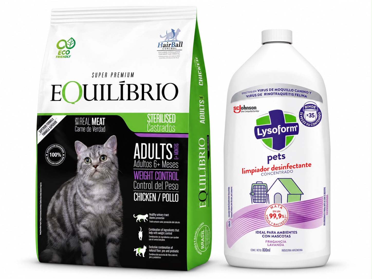 Equilibrio Gatos Adultos Castrados 7,5 Kg + Lysoform Pets